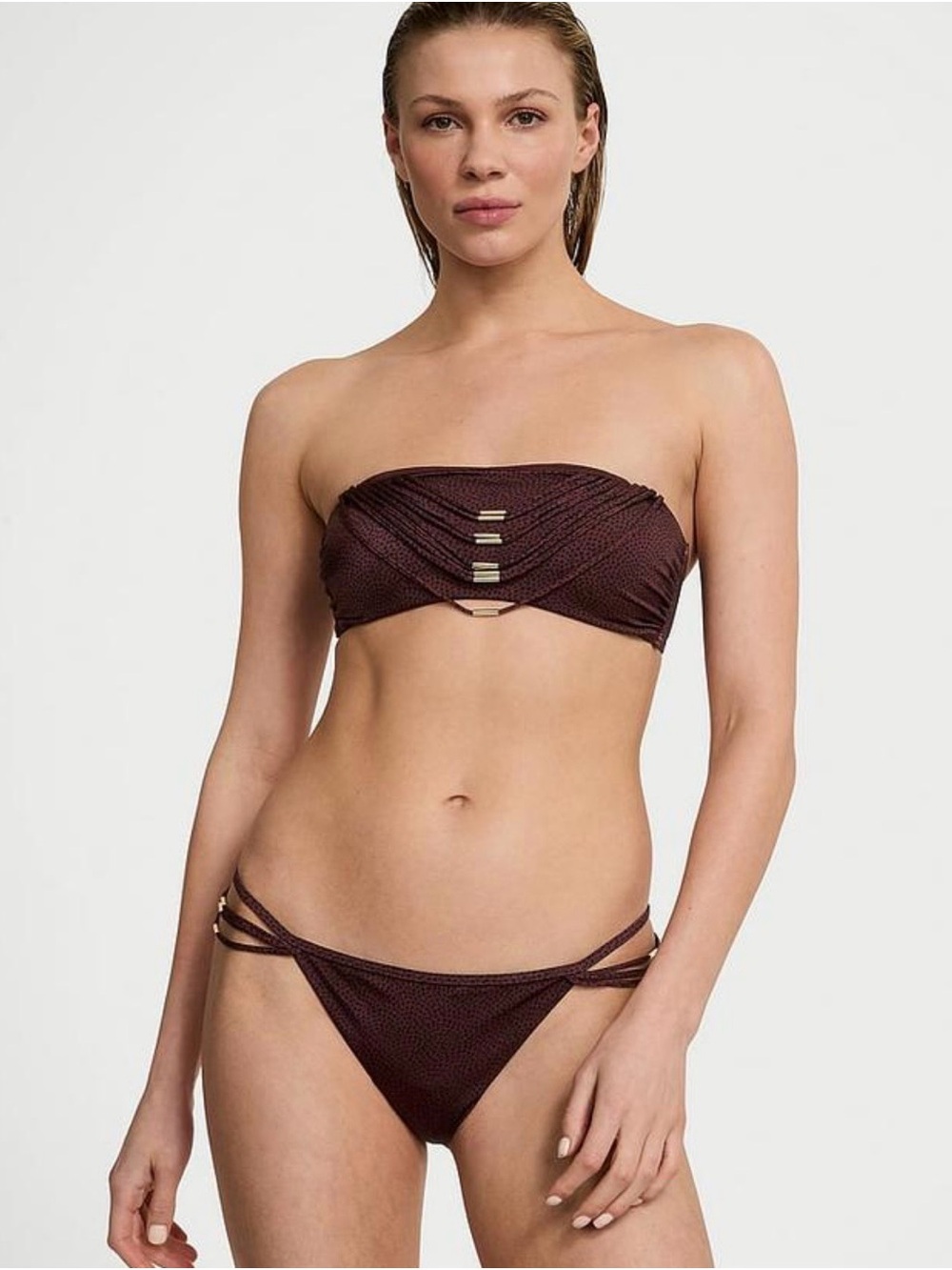 Victoria's Secret Brown Bandeau Bikini with Metal Accents